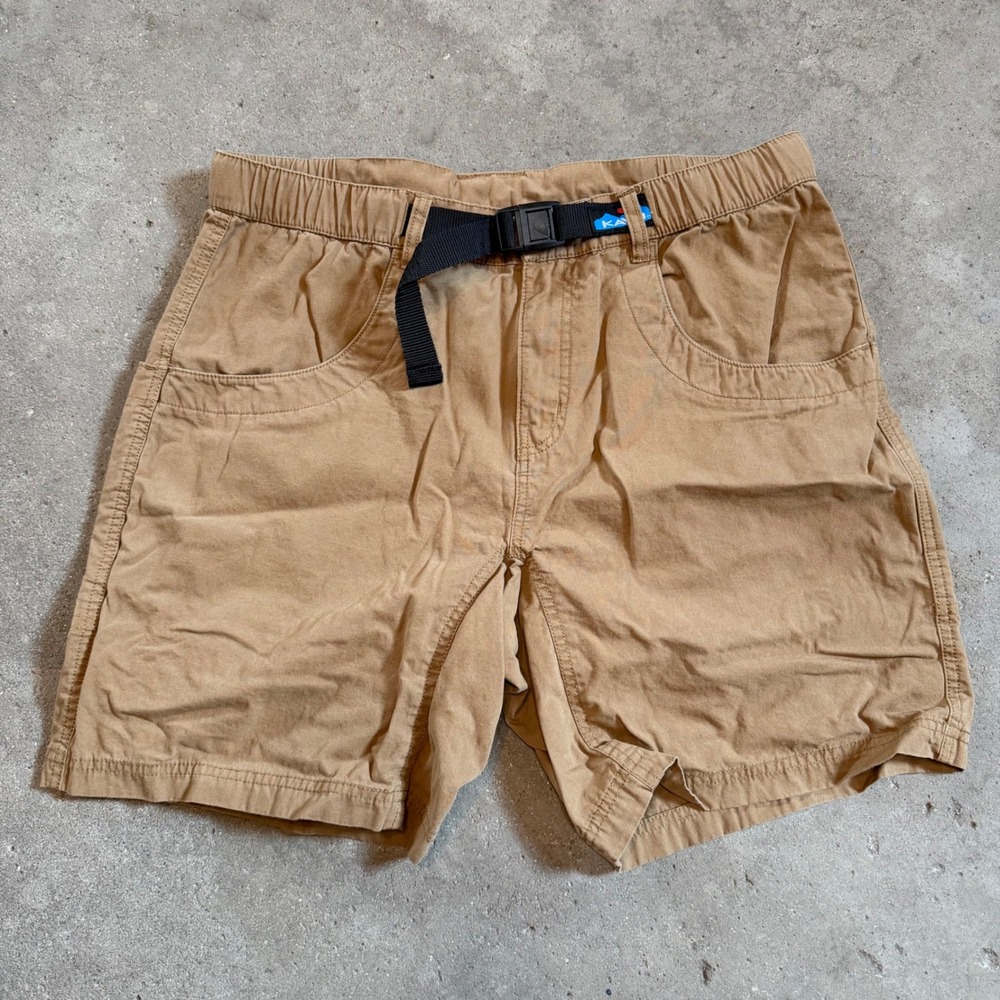 KAVU Chilli Lite Short Men Size S Brown Tan Cotton Webbing Belt Outdoor Hiking